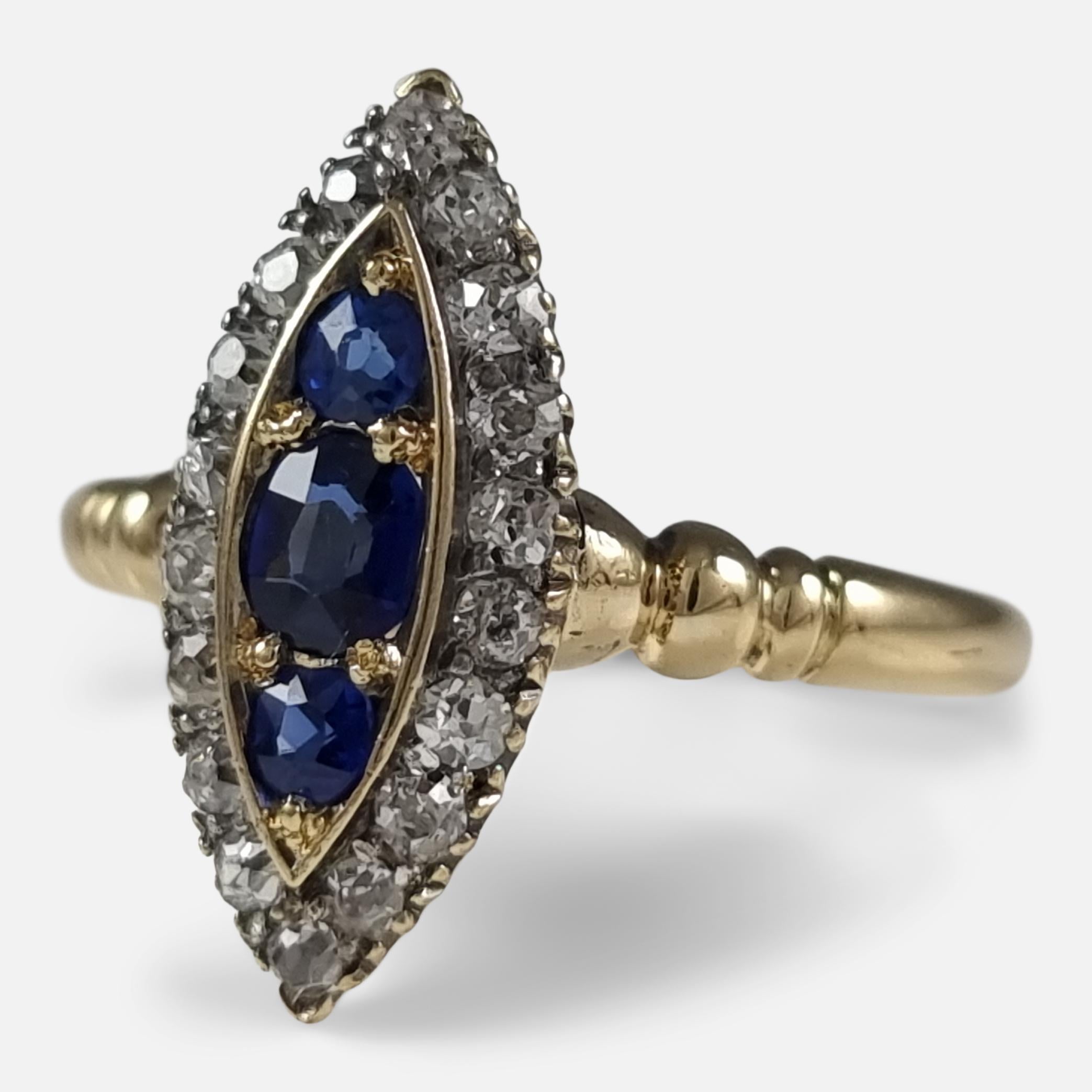 Victorian 18ct Gold Sapphire and Diamond Navette Cluster Ring 4