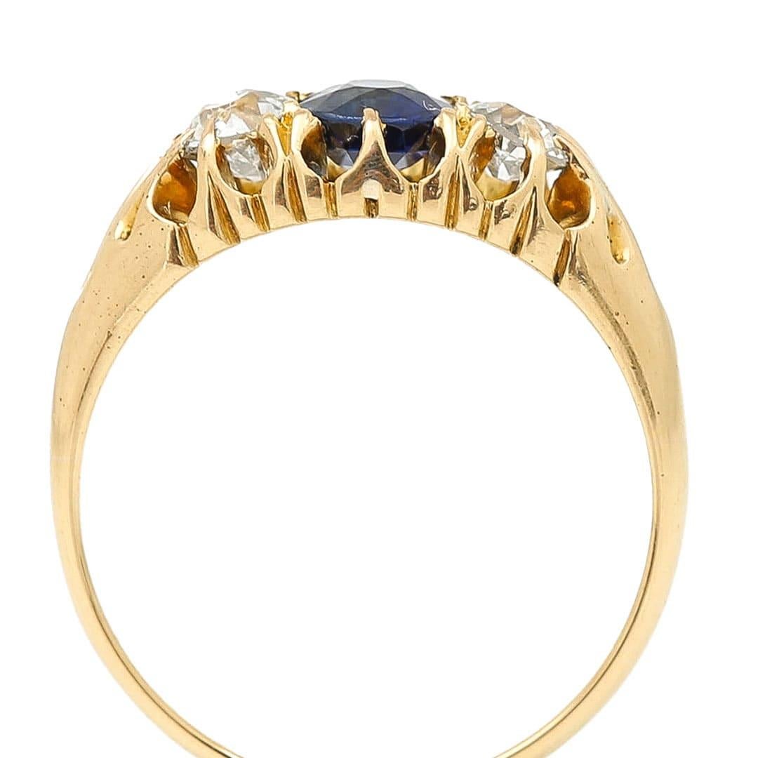 Victorian 18ct Gold Sapphire and Old Cut Diamond Ring Circa 1890 5