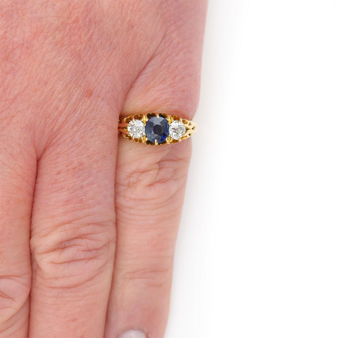 Victorian 18ct Gold Sapphire and Old Cut Diamond Ring Circa 1890 7