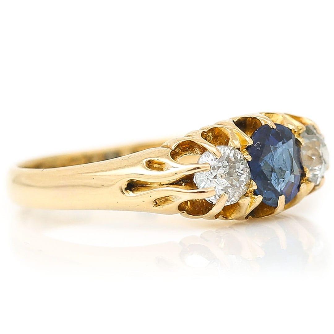 Women's Victorian 18ct Gold Sapphire and Old Cut Diamond Ring Circa 1890
