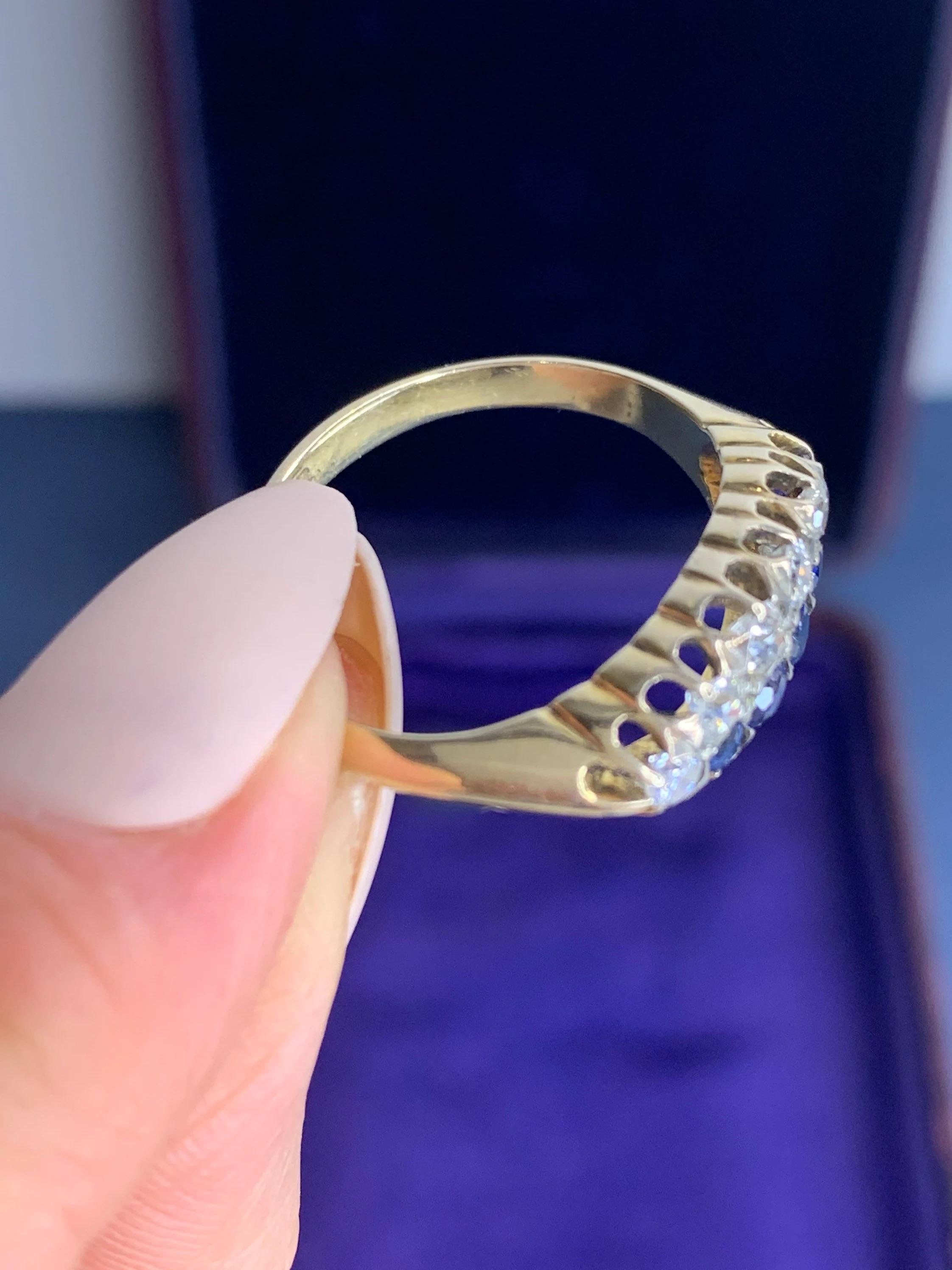 Women's or Men's Victorian 18ct Gold Sapphire & Diamond Boat Ring For Sale