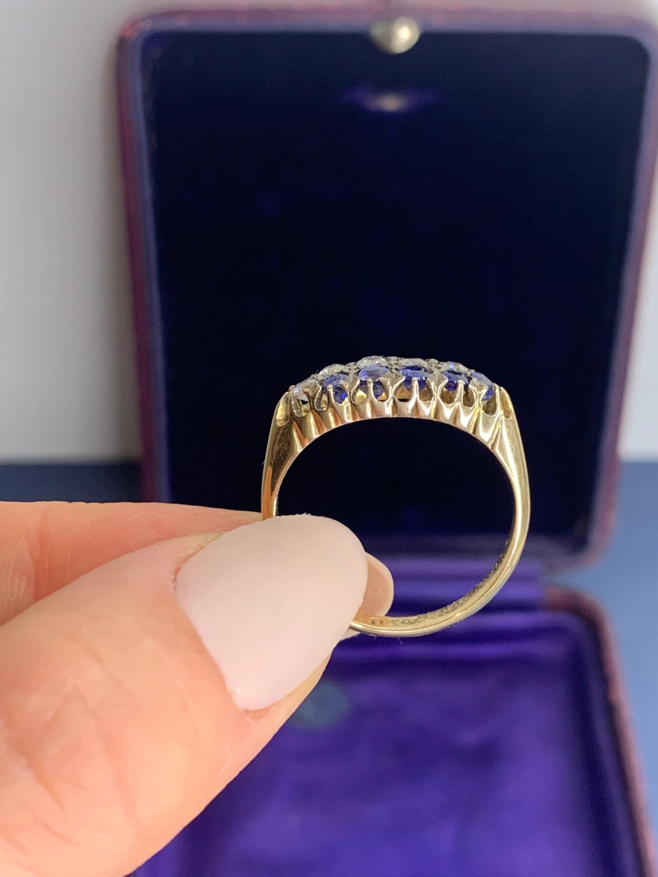 Victorian 18ct Gold Sapphire & Diamond Boat Ring For Sale 1