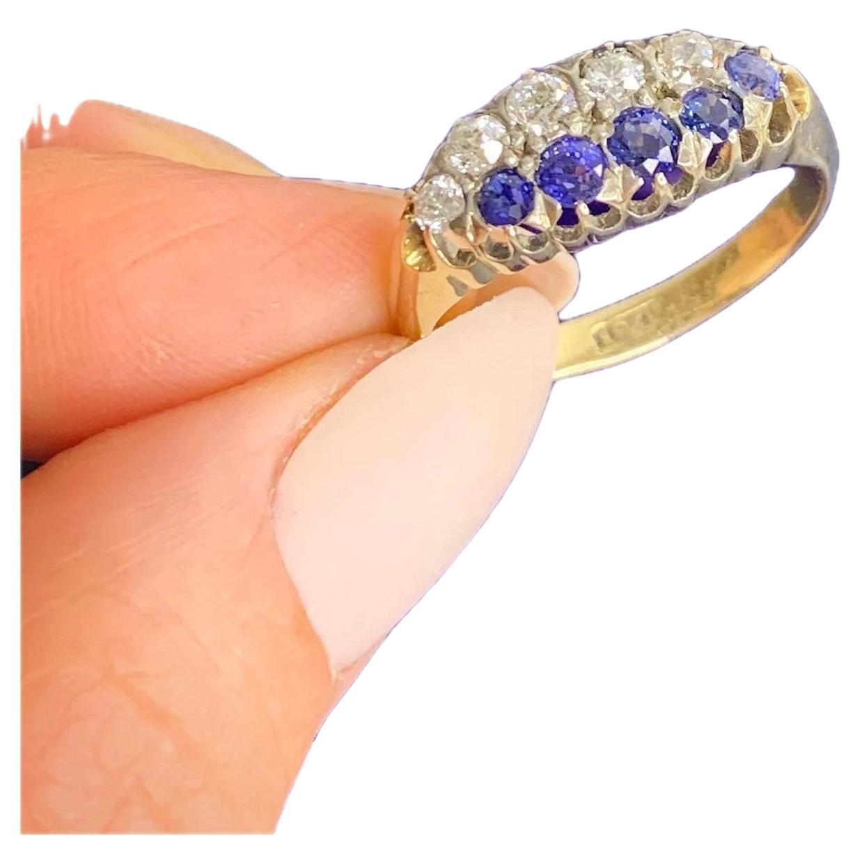 Victorian 18ct Gold Sapphire & Diamond Boat Ring For Sale