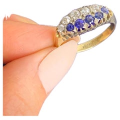 Victorian 18ct Gold Sapphire & Diamond Boat Ring