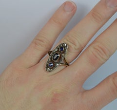 Victorian 18 Carat Gold Sapphire Rose Cut Diamond Navette Cluster Ring