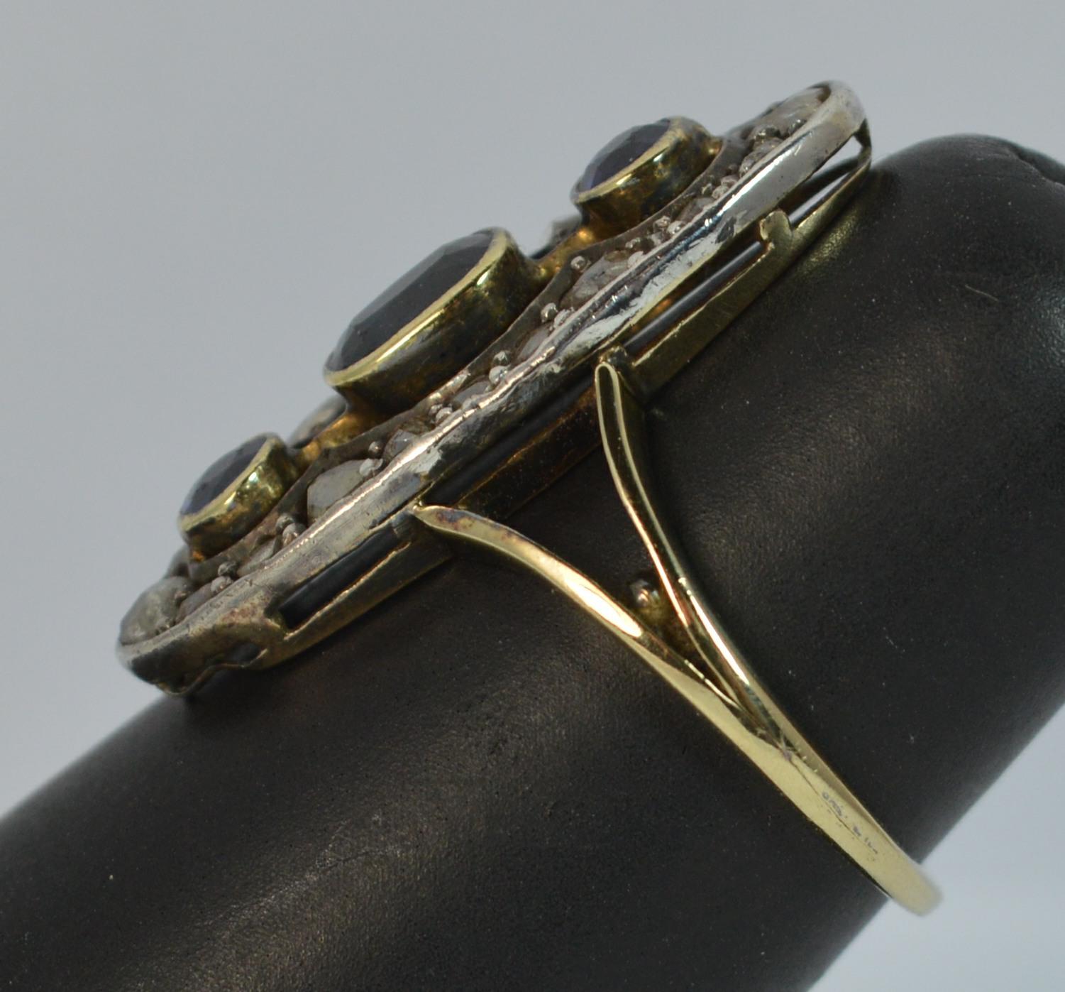 Victorian 18 Carat Gold Sapphire Rose Cut Diamond Navette Cluster Ring 2