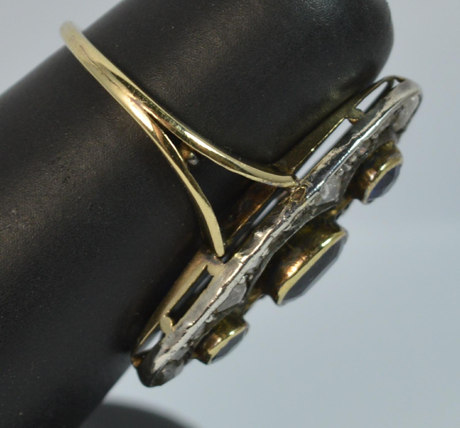 Victorian 18 Carat Gold Sapphire Rose Cut Diamond Navette Cluster Ring 4