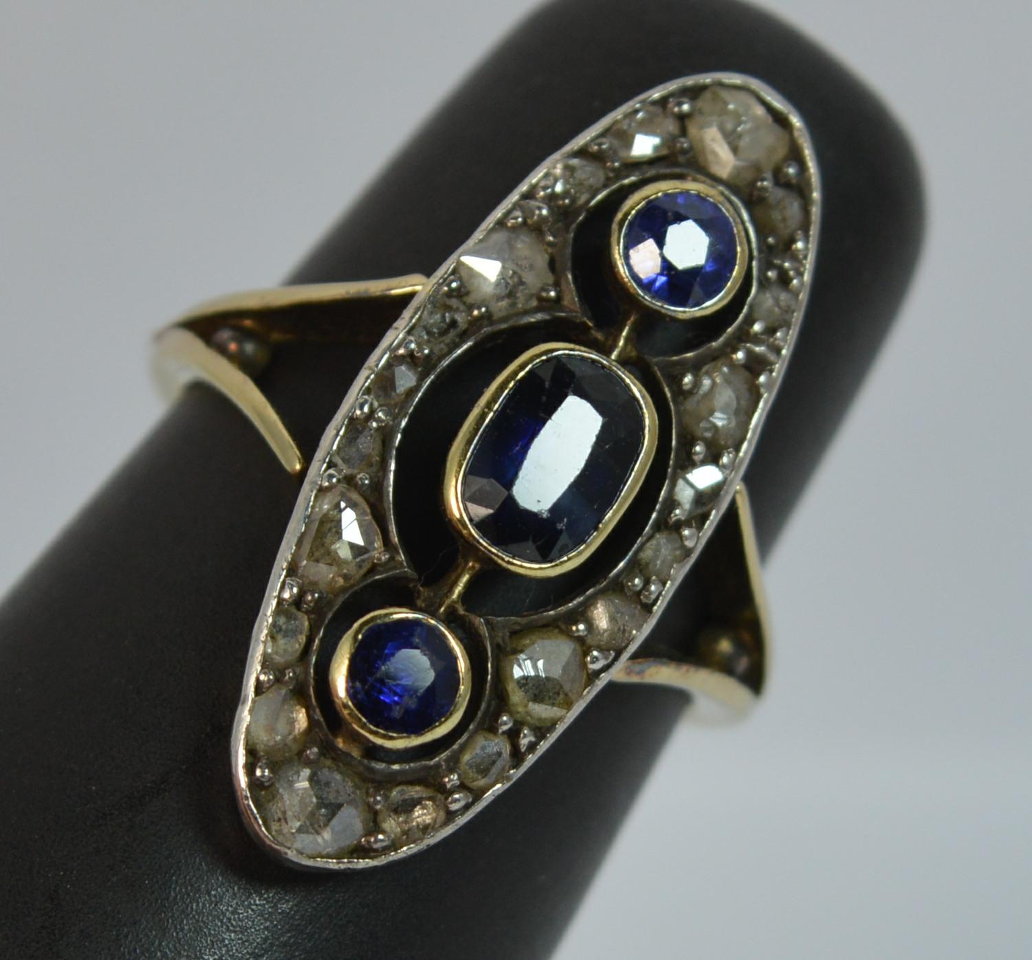 Victorian 18 Carat Gold Sapphire Rose Cut Diamond Navette Cluster Ring 5
