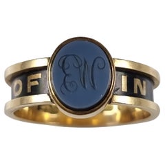 Victorian 18ct Gold Sardonyx Intaglio and Enamel Memorial Ring, 1873