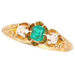 Victorian 18ct Yellow Gold Emerald and Diamond Three Stone Ring, circa 1900