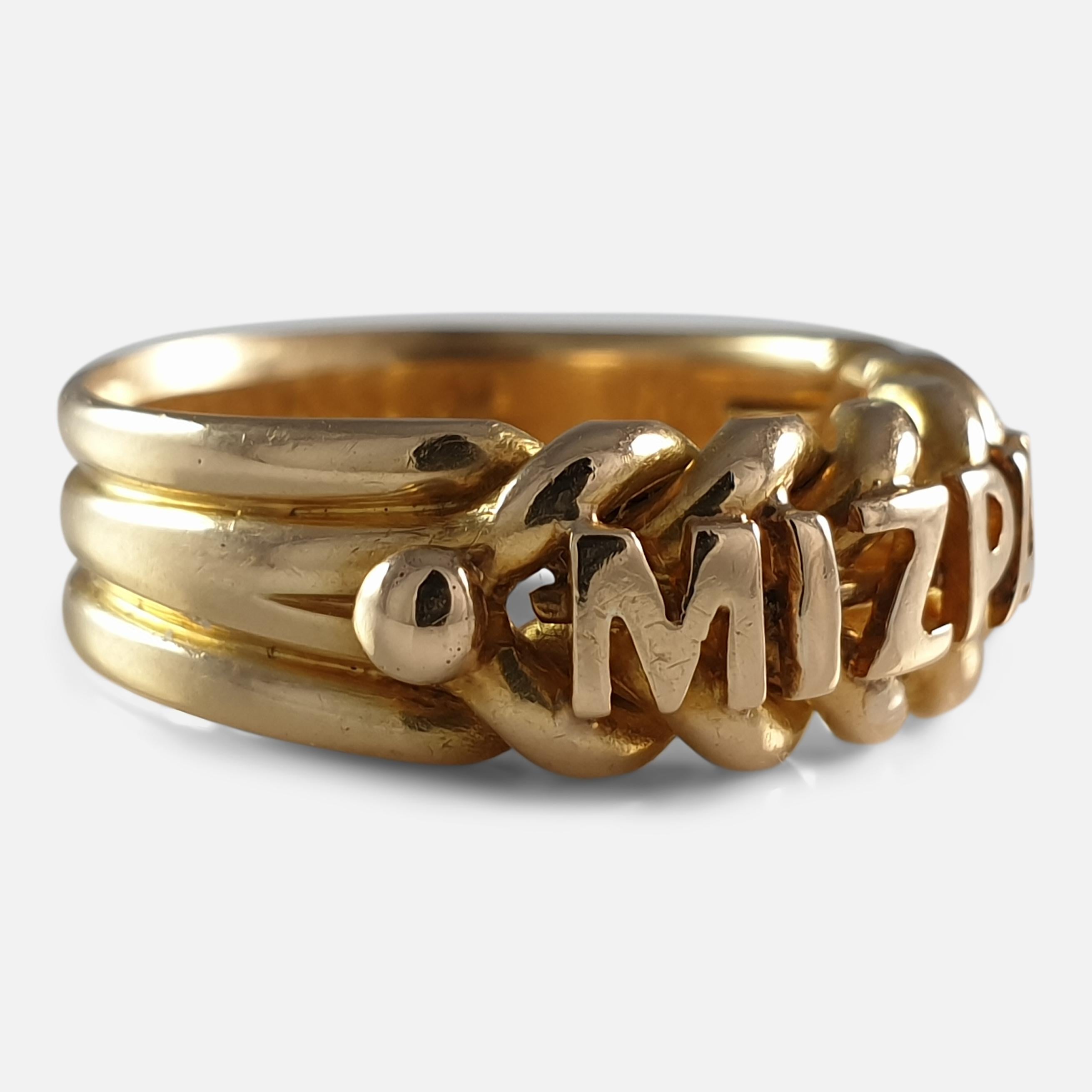 Victorian 18 Carat Yellow Gold Mizpah Ring, Birmingham, 1896 In Good Condition In Glasgow, GB