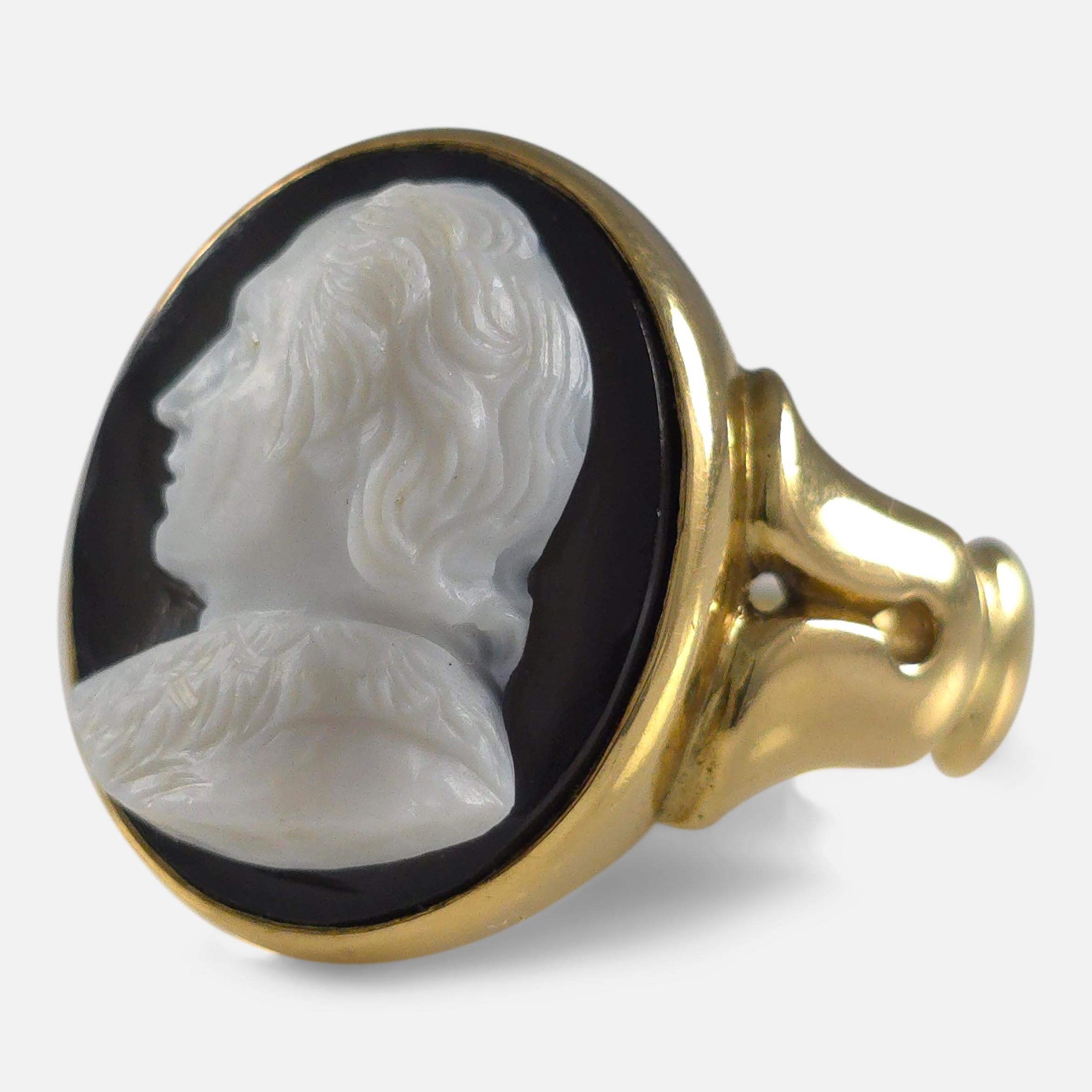 Victorian 18ct Yellow Gold Onyx Cameo Ring, 1881 For Sale 4