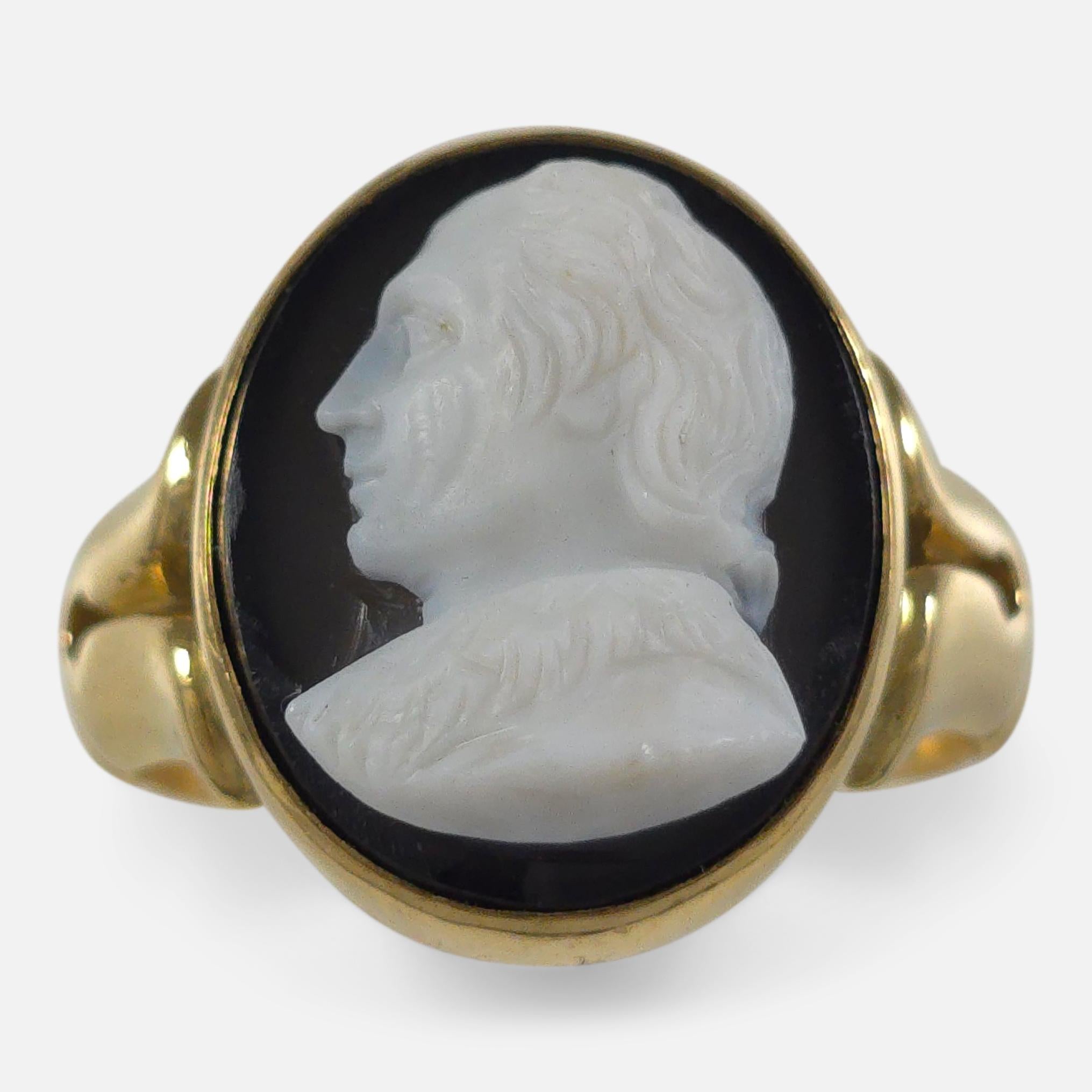 Victorian 18ct Yellow Gold Onyx Cameo Ring, 1881 For Sale 6