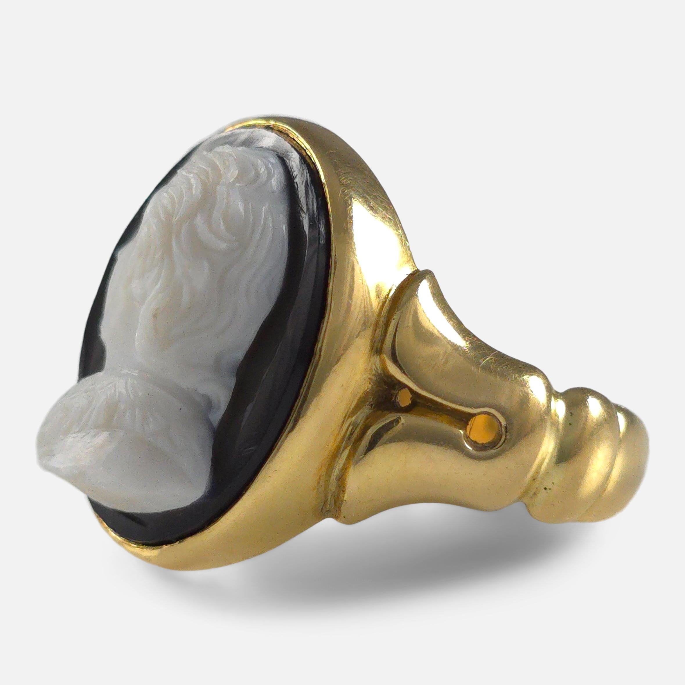 Victorian 18ct Yellow Gold Onyx Cameo Ring, 1881 For Sale 3