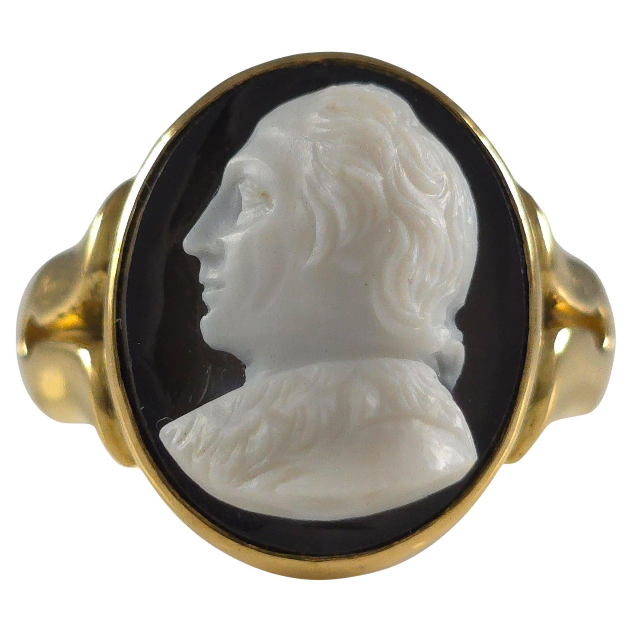 Victorian 18ct Yellow Gold Onyx Cameo Ring, 1881 For Sale