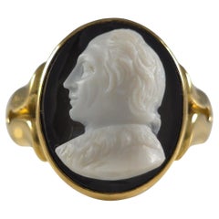 Victorian 18ct Yellow Gold Onyx Cameo Ring, 1881