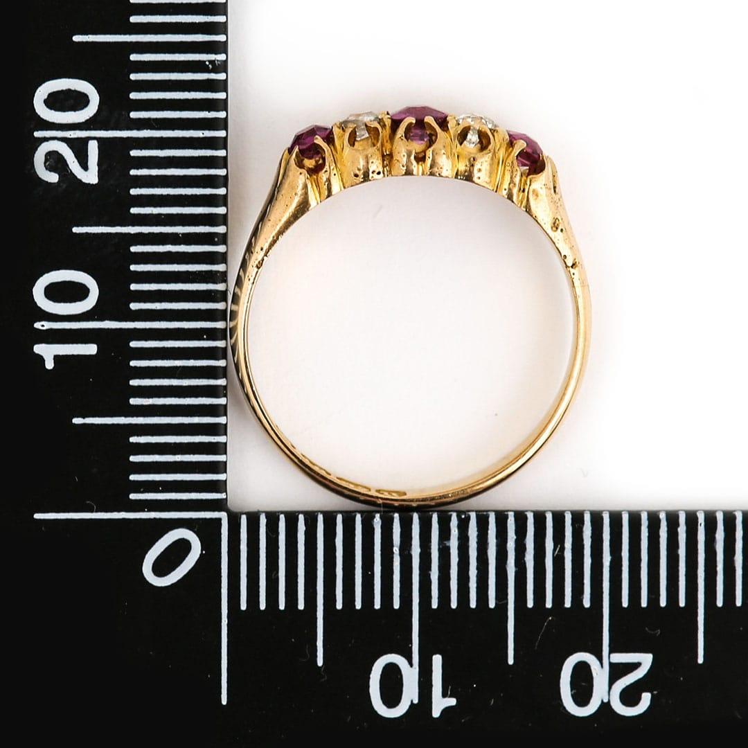 Victorian 18ct Yellow Gold Ruby and Diamond Five Stone Ring, Circa 1894 5