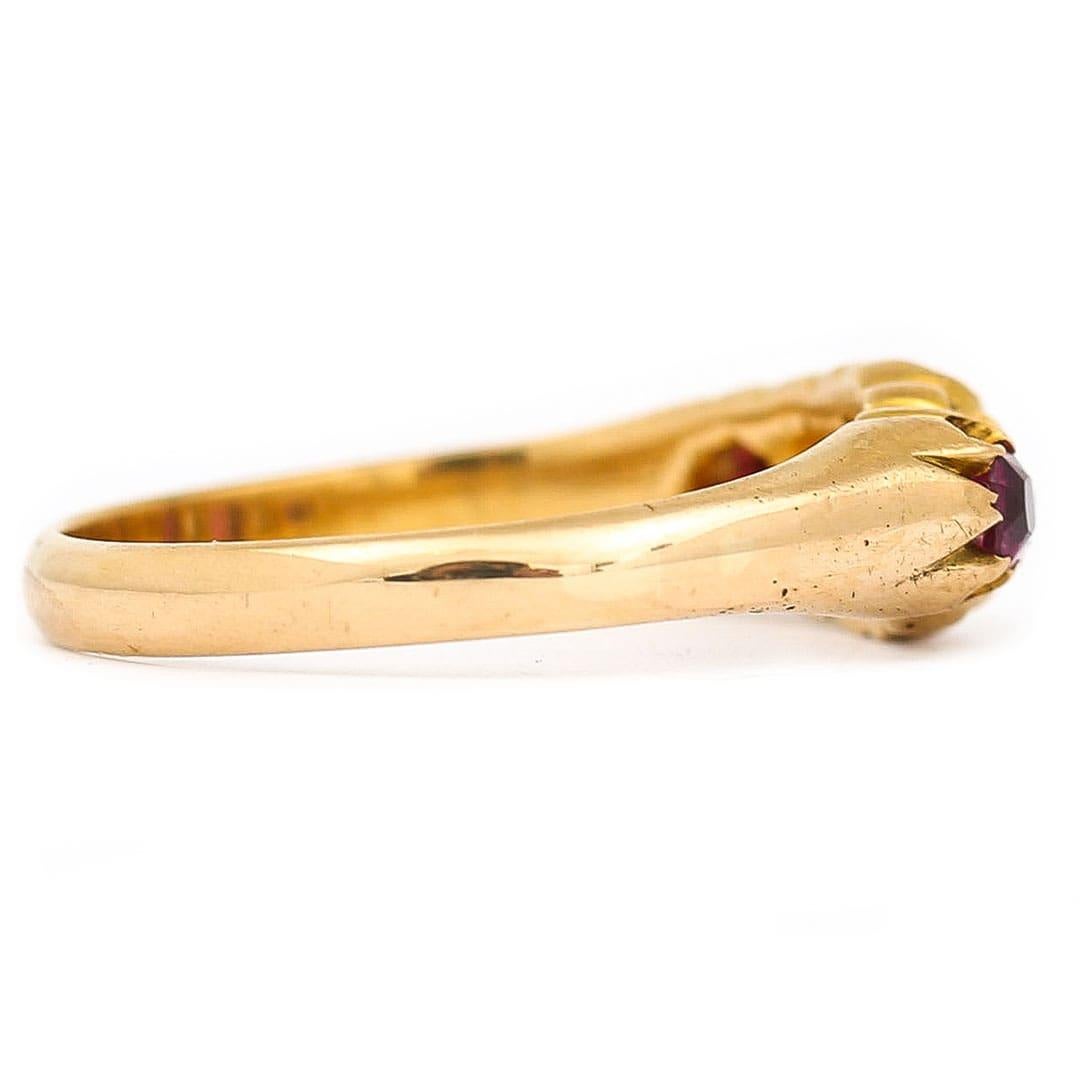 Women's or Men's Victorian 18ct Yellow Gold Ruby and Diamond Five Stone Ring, Circa 1894