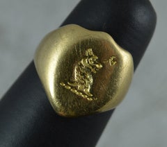 Victorian 18 Carat Yellow Gold Shield Signet Bird Creature Intaglio Ring