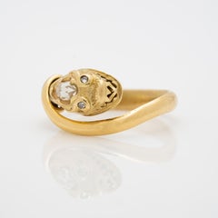 Victorian 18 Karat and 0.70 Carat Rose Cut Diamond Rare Snake Ring, circa 1850
