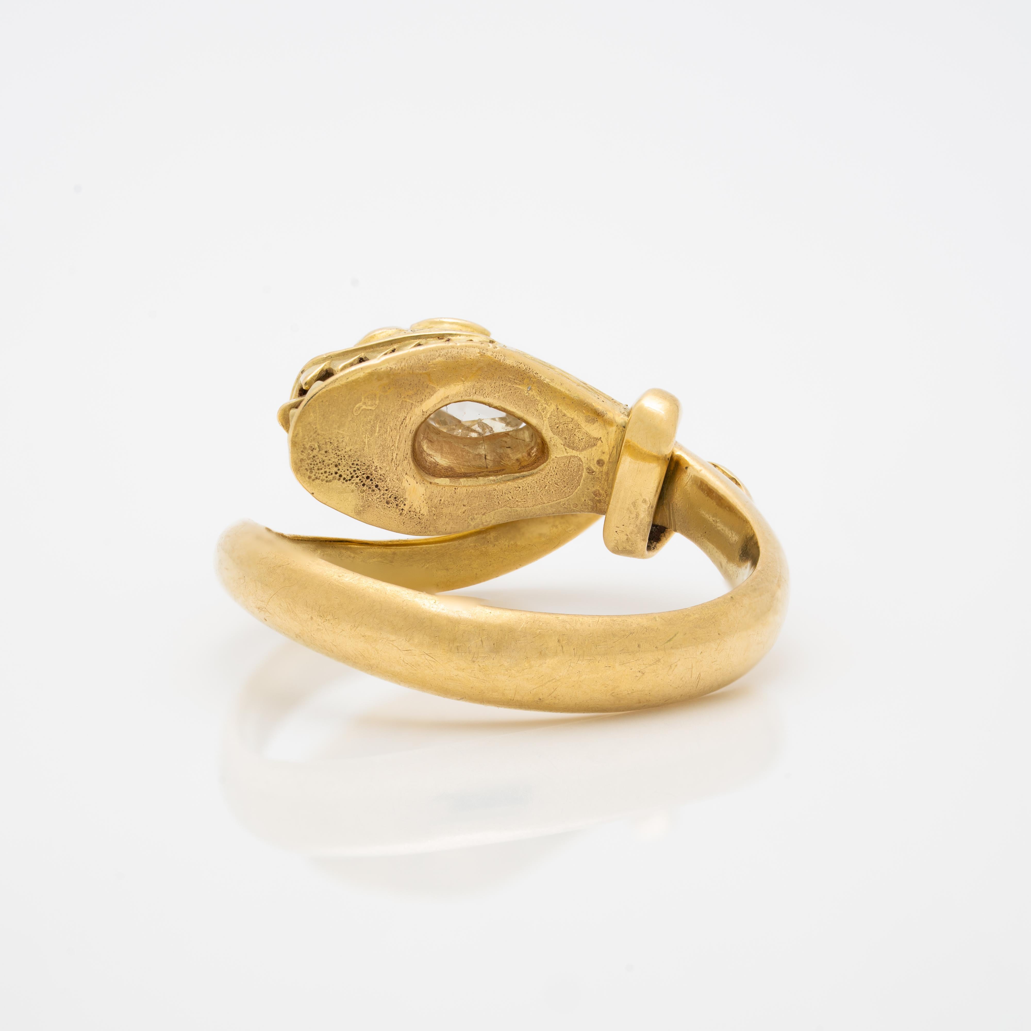 Viktorianischer 18 Karat und 0,70 Karat Diamant im Rosenschliff Seltener Schlangenring, um 1850 für Damen oder Herren
