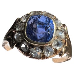 Antique Victorian 18k Blue Ceylon Sapphire & Rose Cut Diamond Ring