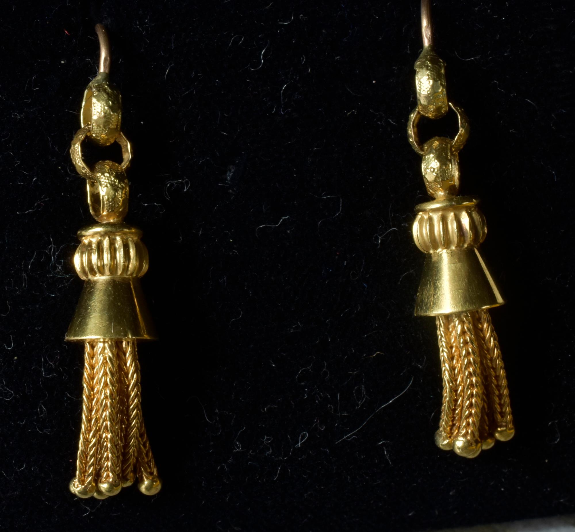 Victorian 18 Karat Braided Tassel Drop Earrings, circa 1880 2