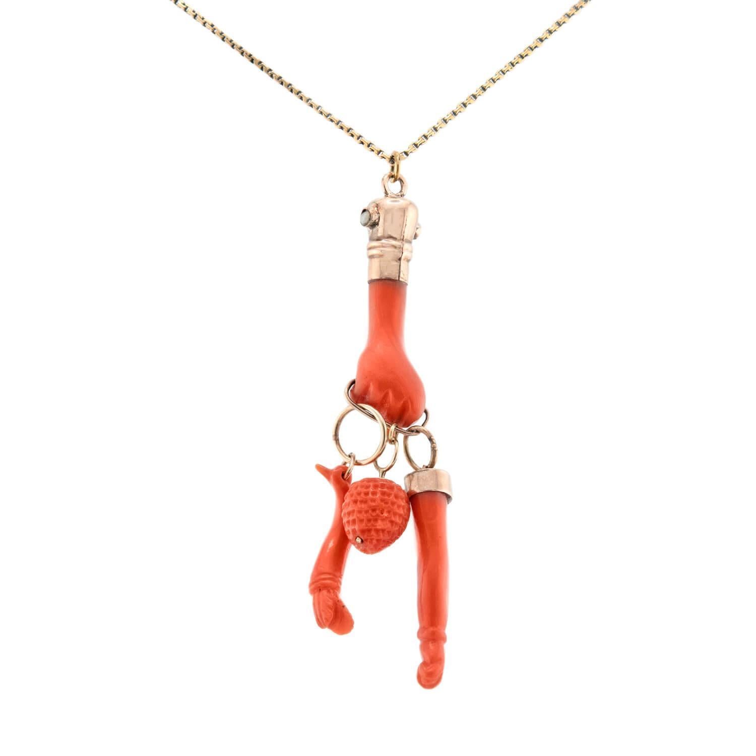 Collar Victoriano Colgante Encanto Figa Coral 18k
