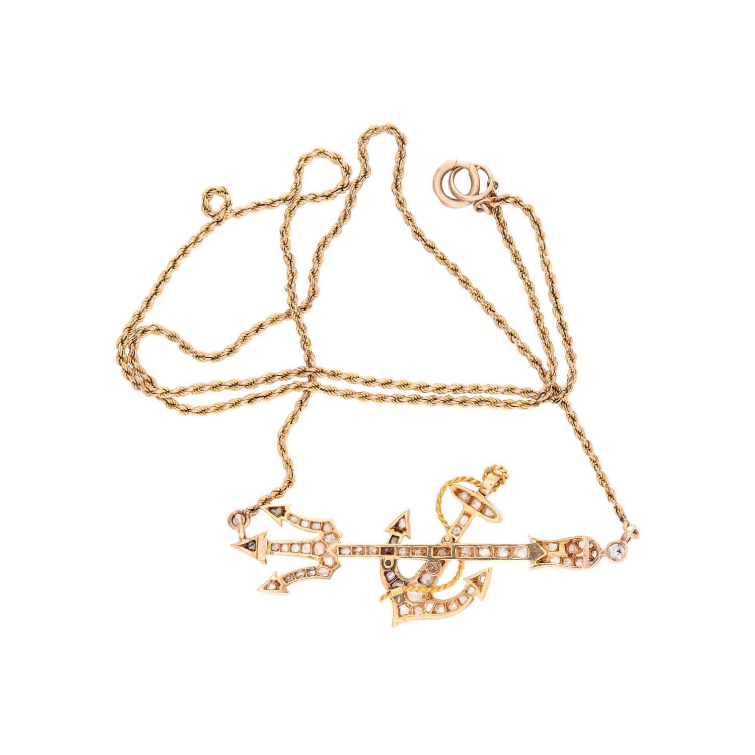 Taille rose Collier victorien avec ancre et Trident en diamant 18k en vente