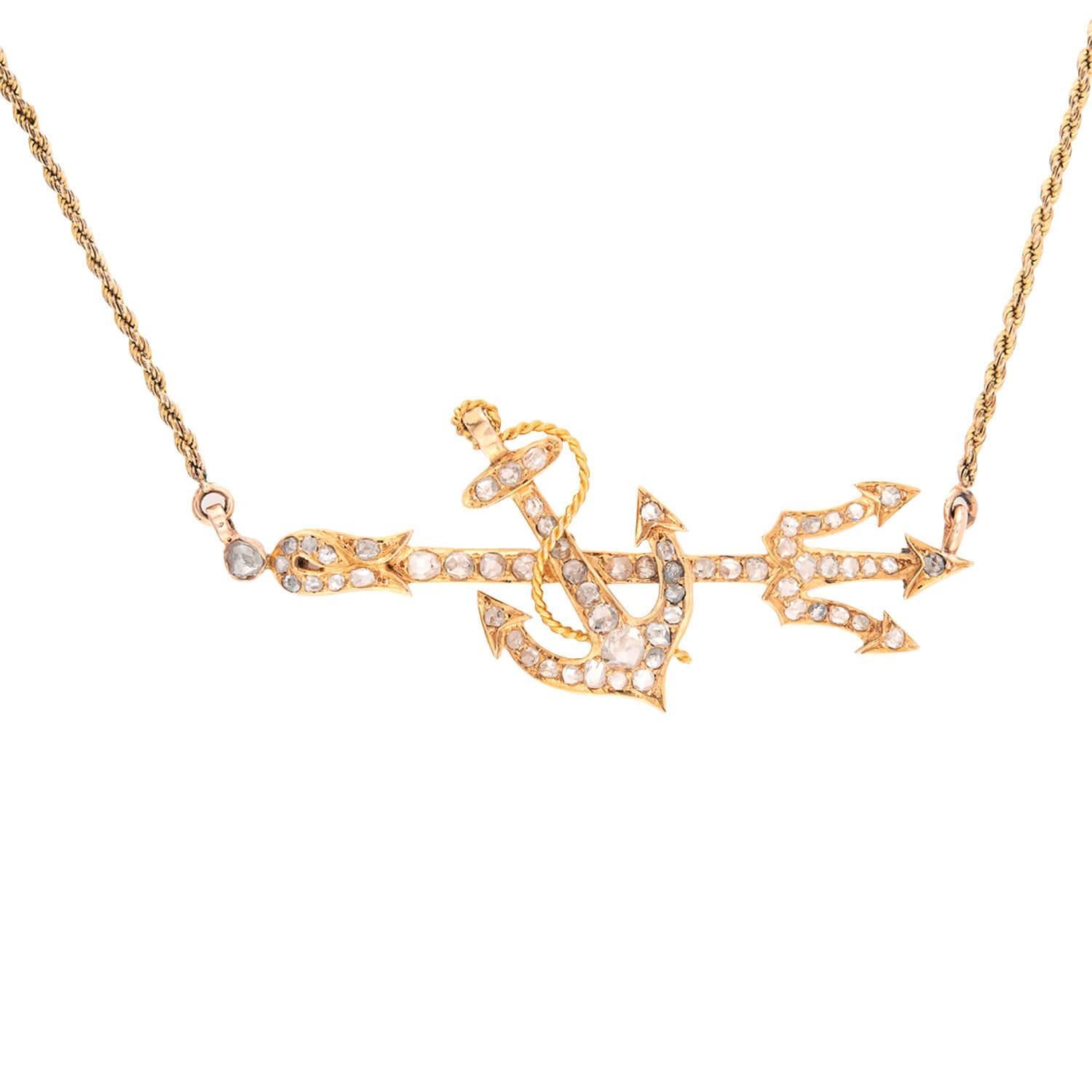 Collier victorien avec ancre et Trident en diamant 18k