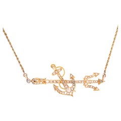 Antique Victorian 18k Diamond Anchor and Trident Necklace