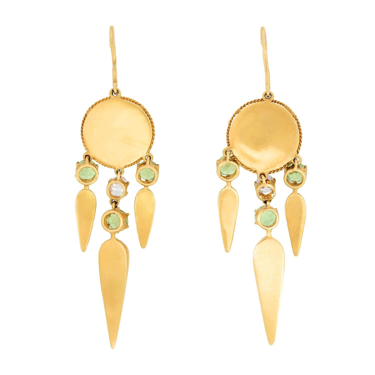 Vittoriano Victorian 18k Diamond and Demantoid Dangle Earrings in vendita
