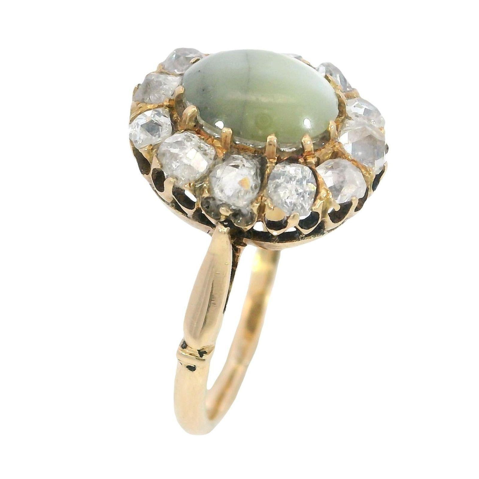 Anello vittoriano a grappolo di diamanti 18 carati con occhio di gatto e crisoberillo in oro giallo ~2,26ctw in vendita 6