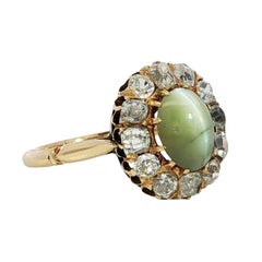 Anello vittoriano a grappolo di diamanti 18 carati con occhio di gatto e crisoberillo in oro giallo ~2,26ctw