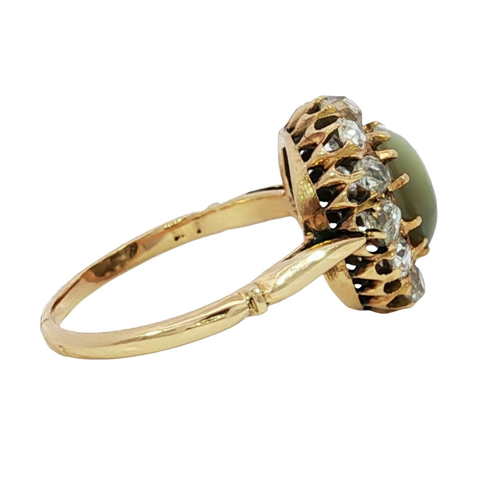 Anello vittoriano a grappolo di diamanti 18 carati con occhio di gatto e crisoberillo in oro giallo ~2,26ctw in vendita 2