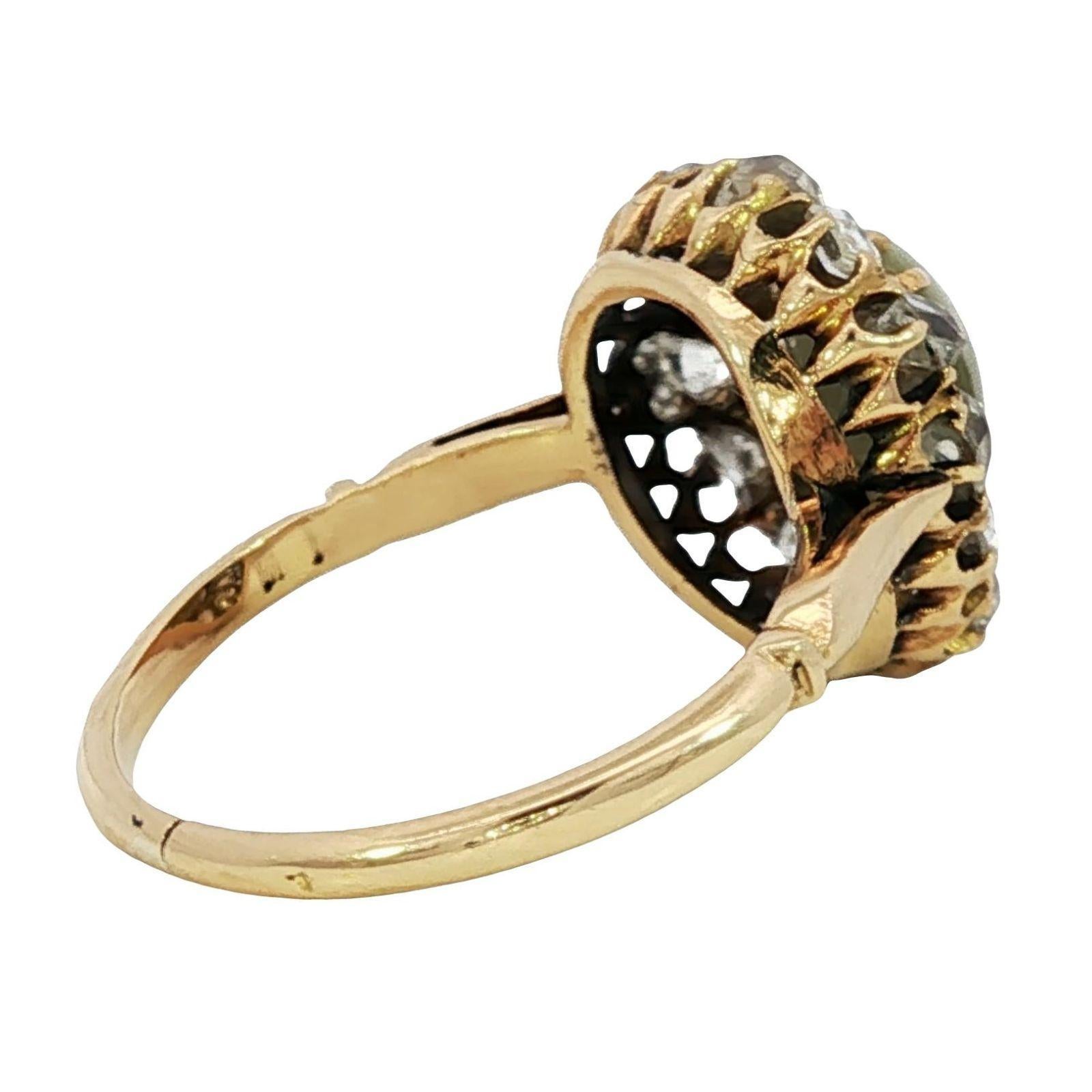 Anello vittoriano a grappolo di diamanti 18 carati con occhio di gatto e crisoberillo in oro giallo ~2,26ctw in vendita 3