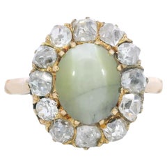 Anello vittoriano a grappolo di diamanti 18 carati con occhio di gatto e crisoberillo in oro giallo ~2,26ctw