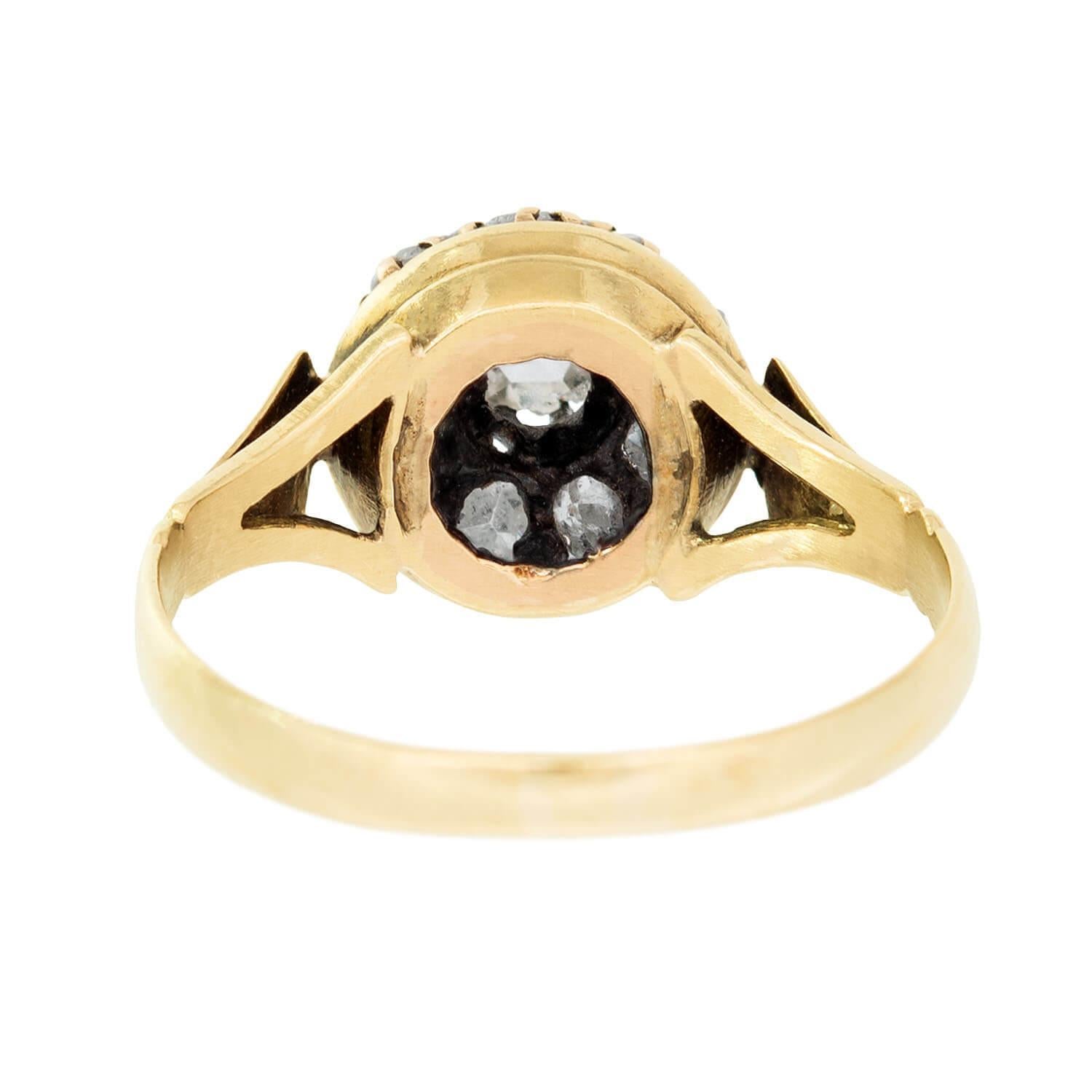 Victorian 18k Diamond Halo Ring (Rosenschliff) im Angebot