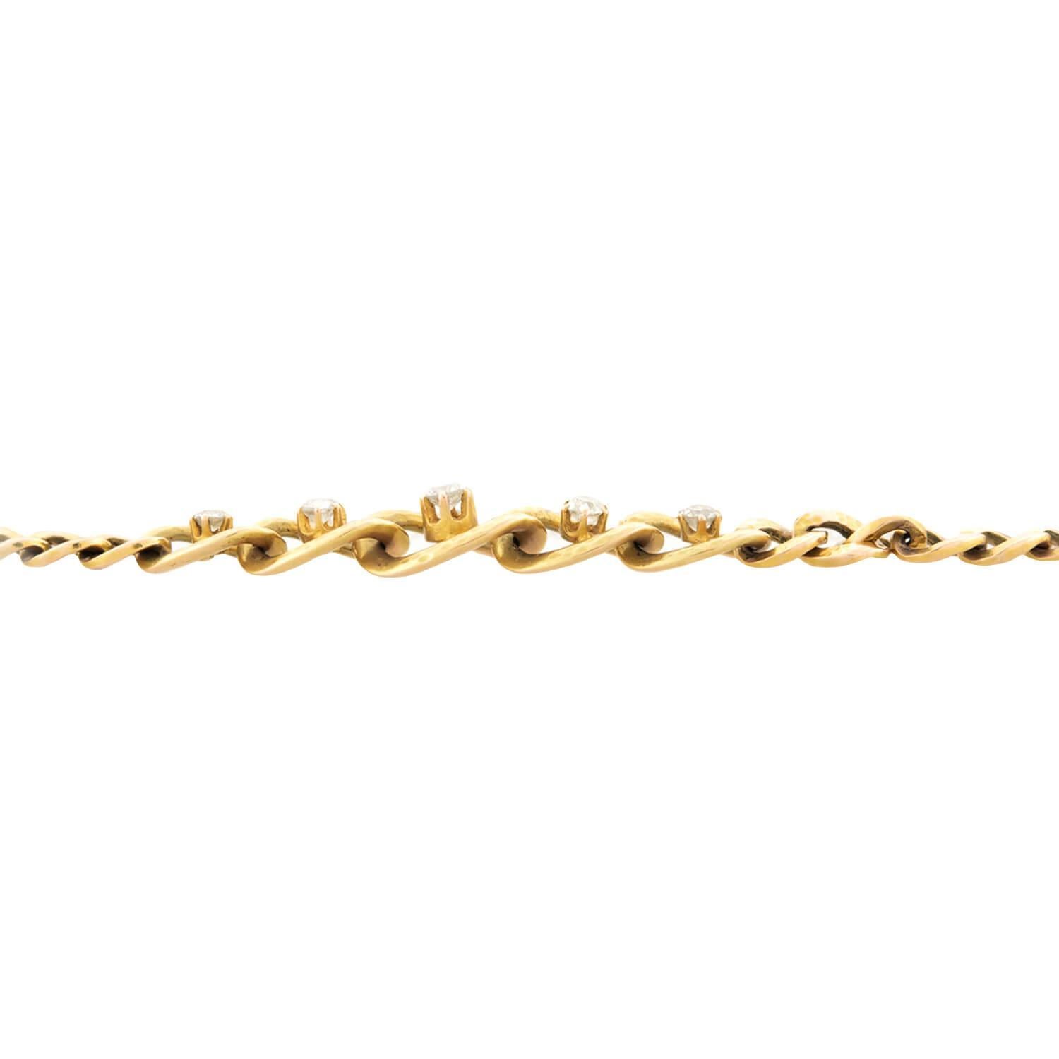 Old Mine Cut Victorian 18k Diamond Link Bracelet For Sale