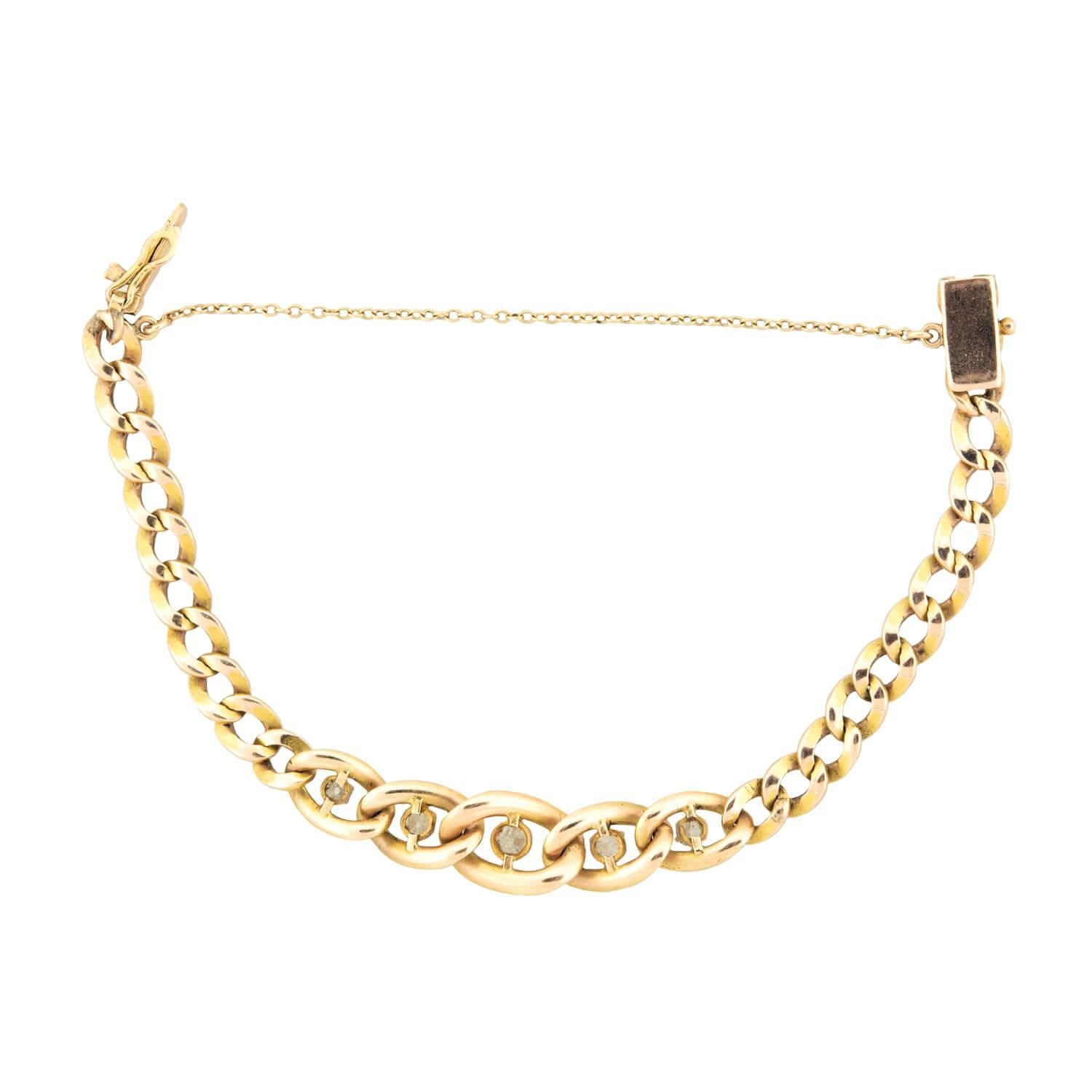 Victorian 18k Diamond Link Bracelet In Good Condition For Sale In Narberth, PA