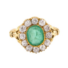 Victorian 18k Emerald and Diamond Halo Ring