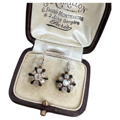 Victorian 18K Enamel and Diamond Cluster Earrings
