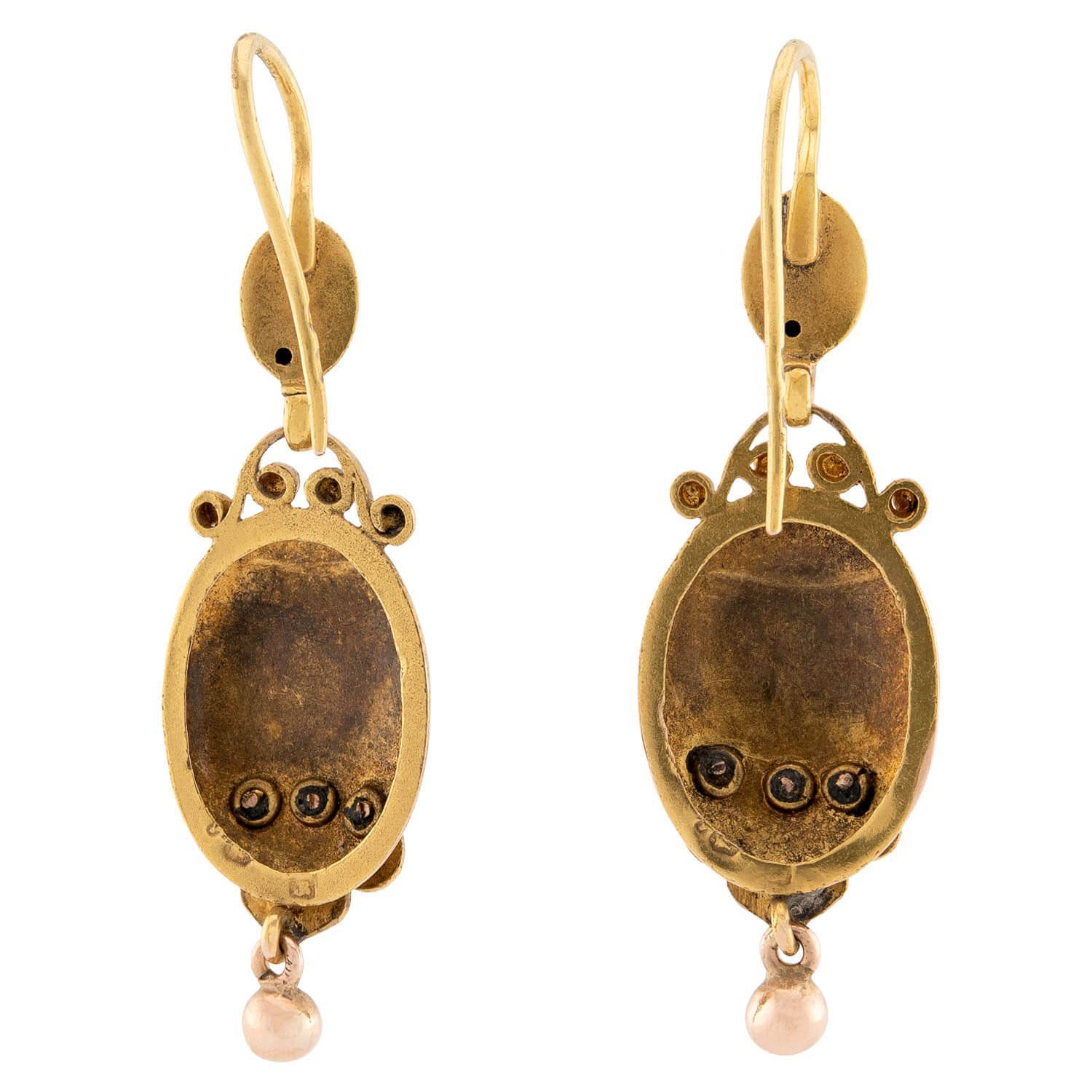 Vittoriano Orecchini vittoriani con diamanti e smalto a forma di fibbia in Francia 18k in vendita