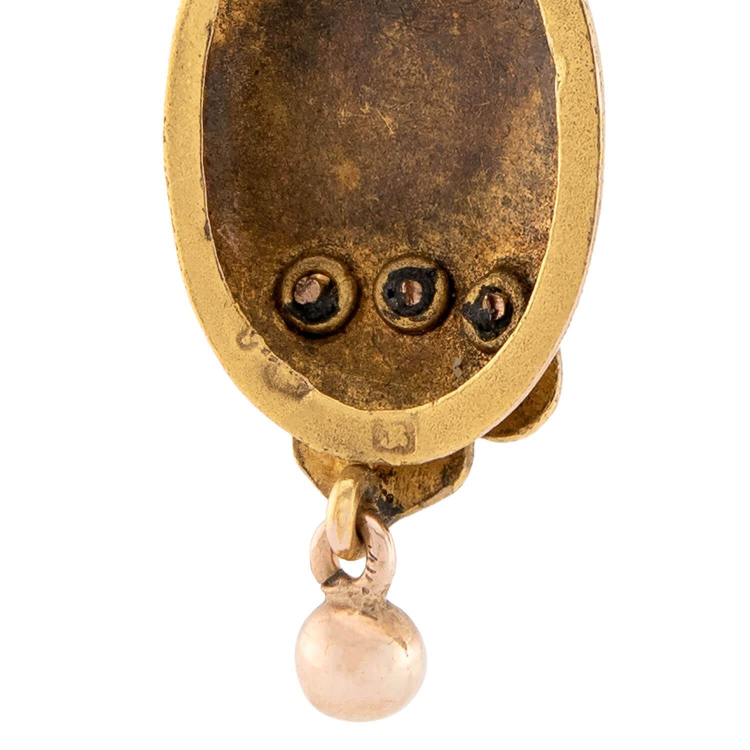 Taglio a rosa Orecchini vittoriani con diamanti e smalto a forma di fibbia in Francia 18k in vendita