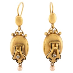 Orecchini vittoriani con diamanti e smalto a forma di fibbia in Francia 18k