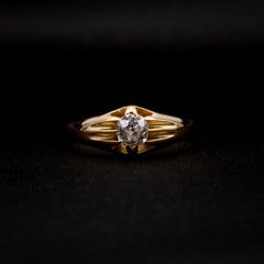 Victorian 18K Gold 0.35ct Old European Cut Diamond Solitaire Belcher Ring
