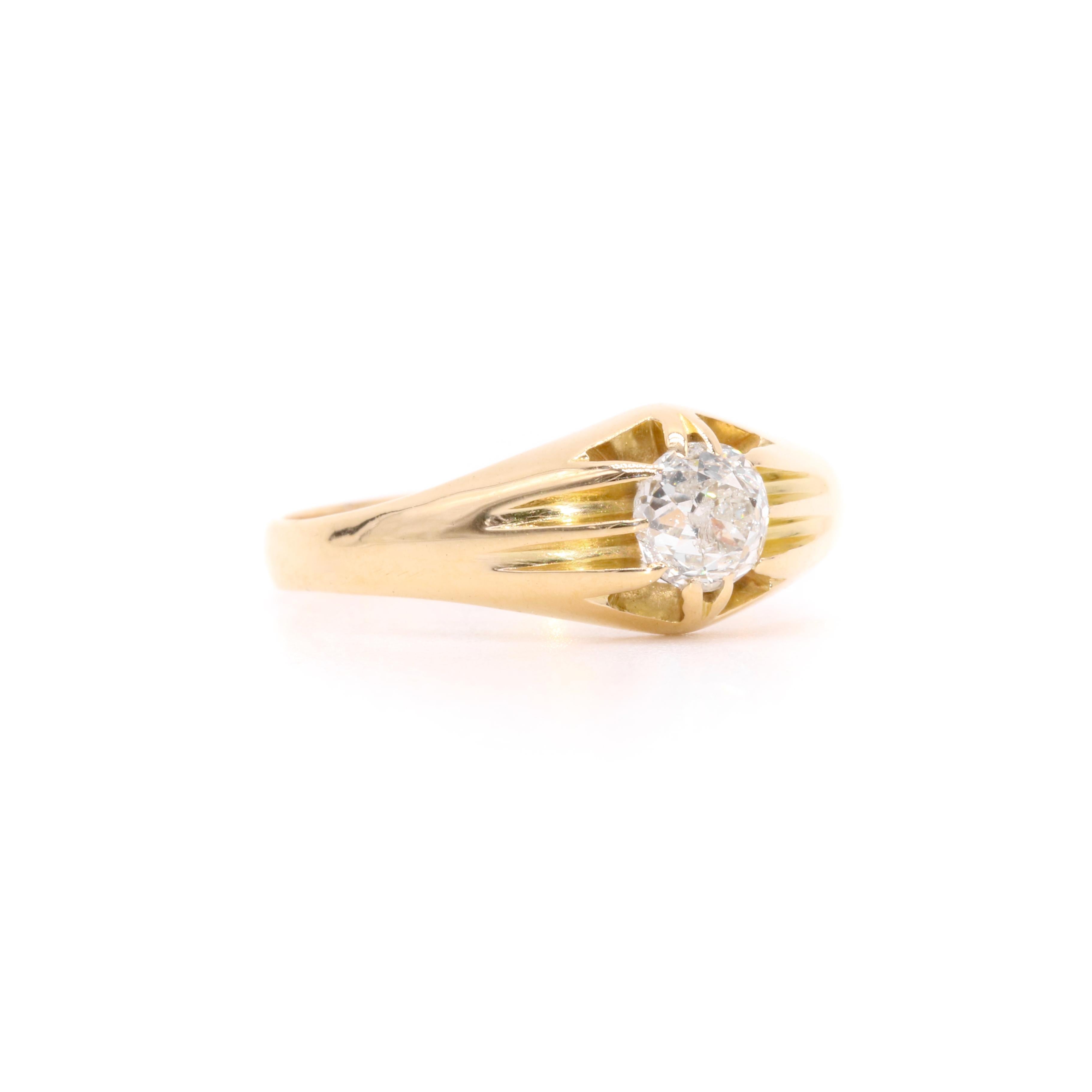 Victorian 18K Gold 0.35ct Old European Cut Diamond Solitaire Belcher Ring In Good Condition For Sale In Staines-Upon-Thames, GB
