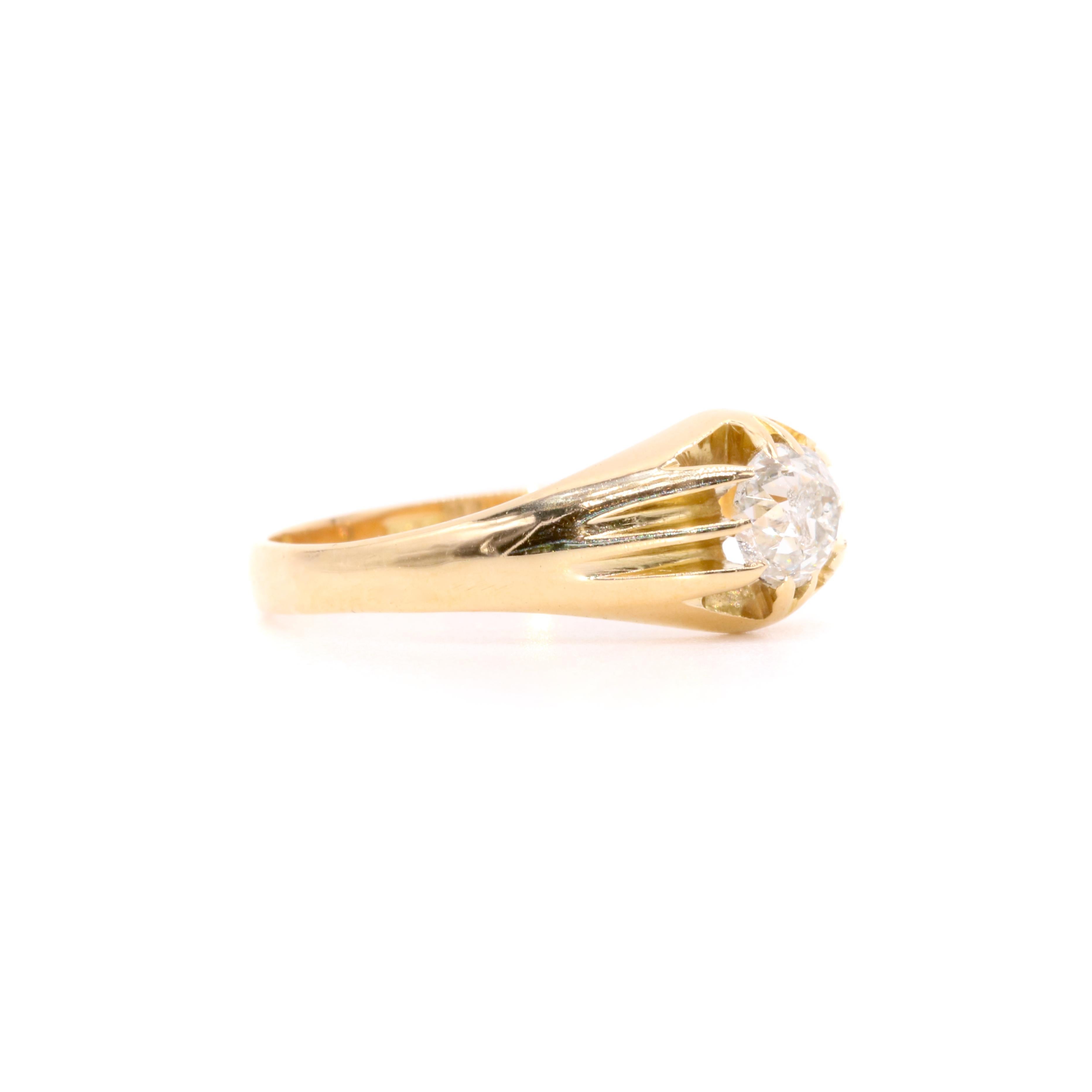 Women's or Men's Victorian 18K Gold 0.35ct Old European Cut Diamond Solitaire Belcher Ring For Sale