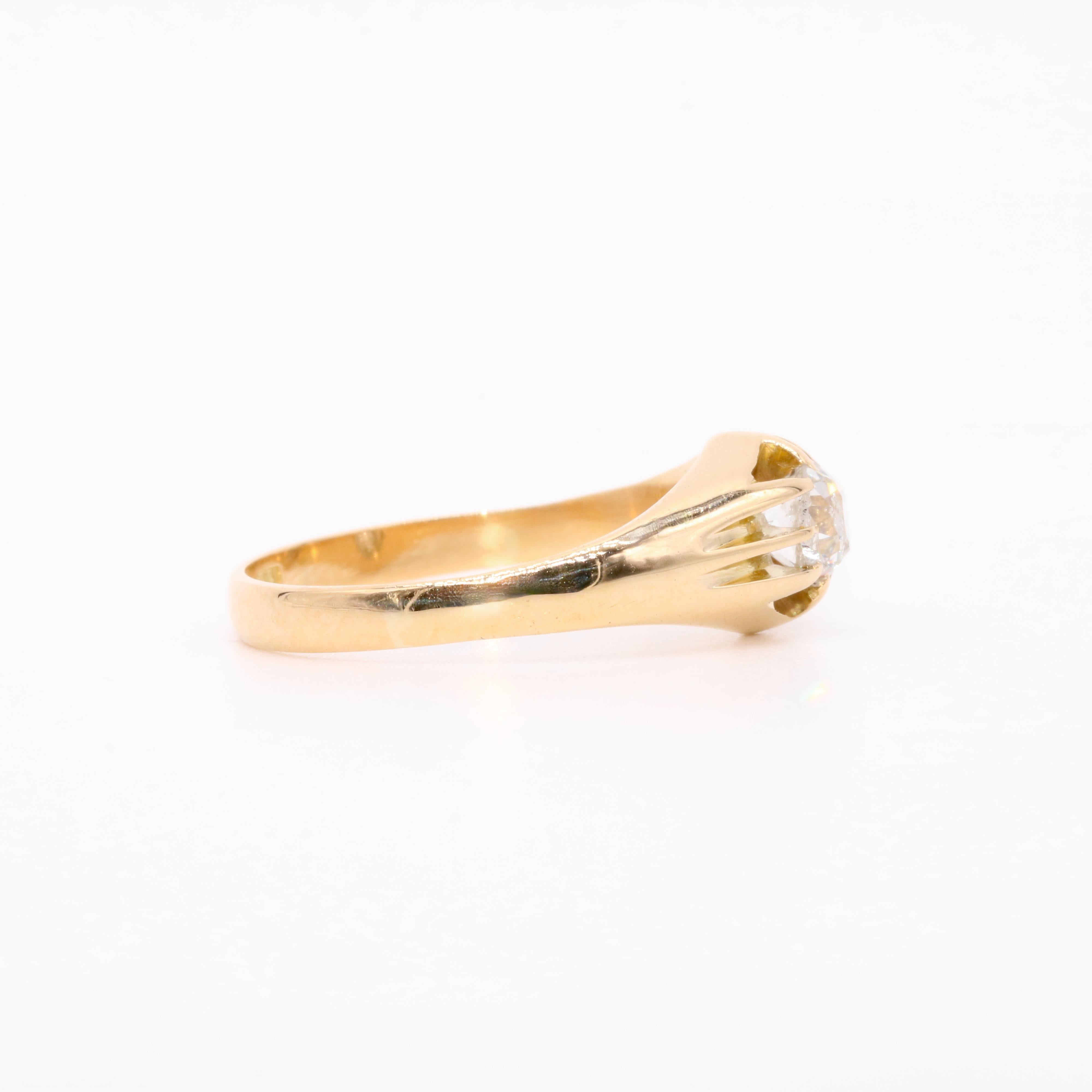 Victorian 18K Gold 0.35ct Old European Cut Diamond Solitaire Belcher Ring For Sale 1