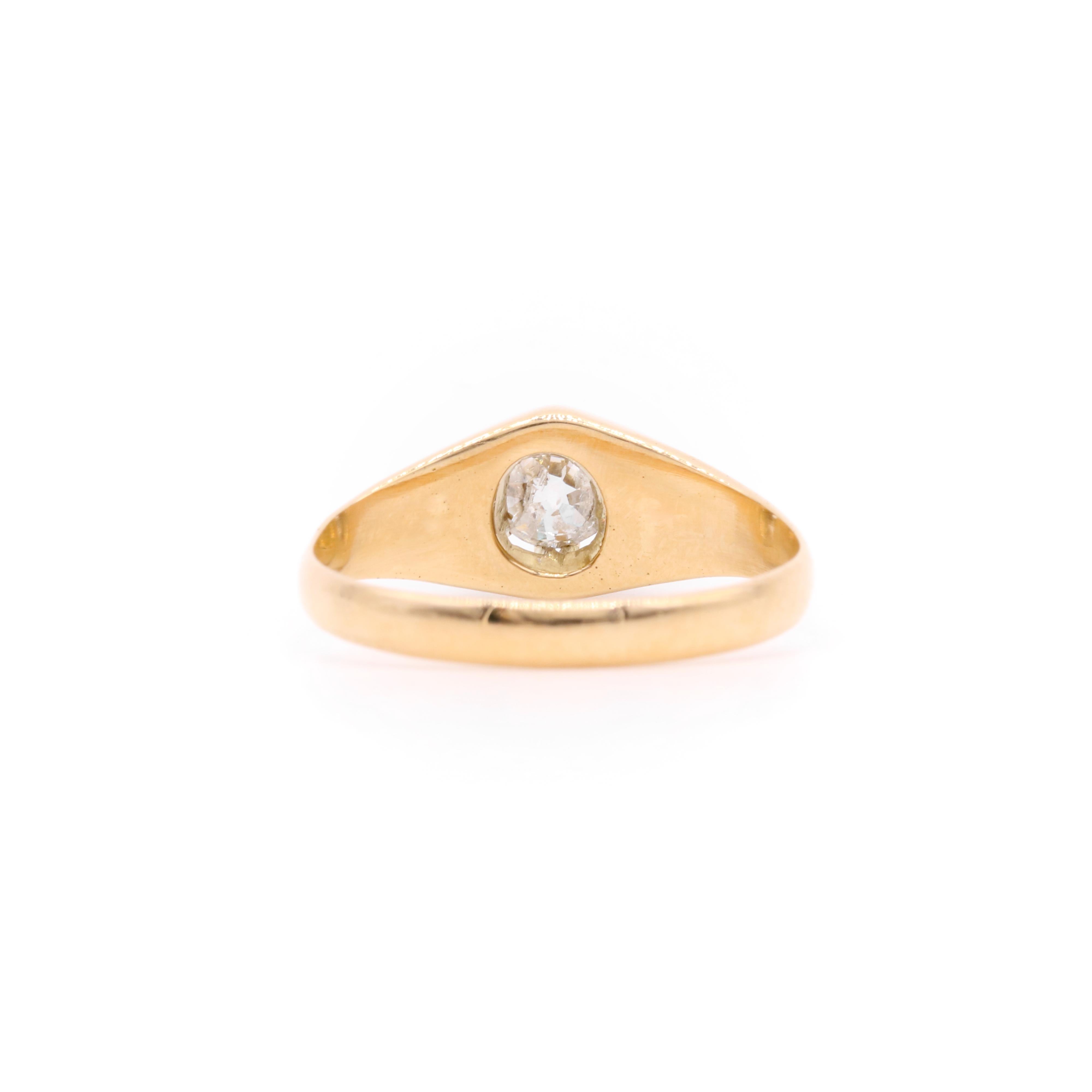 Victorian 18K Gold 0.35ct Old European Cut Diamond Solitaire Belcher Ring For Sale 2